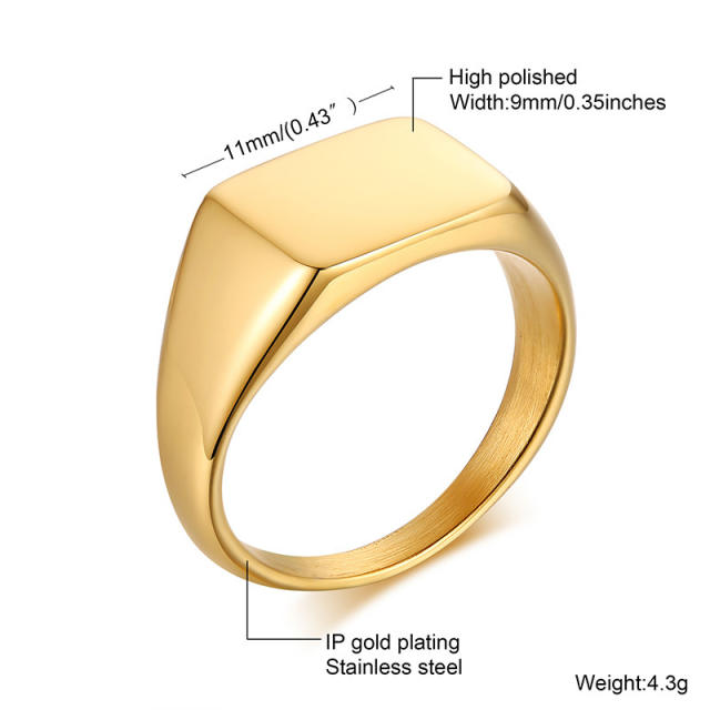 Classic gold color stainless steel signet rings