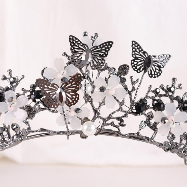 Baroque black color butterfly crown