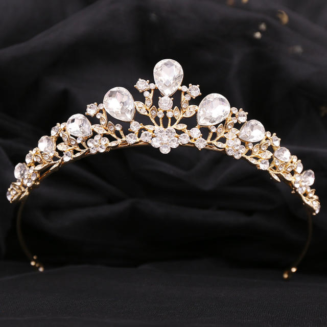 Baroque color teardrop glass cystal statement wedding crown