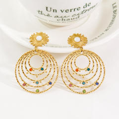 Boho chunky colorful crystal stone statement stainless steel earrings