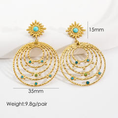 Boho chunky colorful crystal stone statement stainless steel earrings