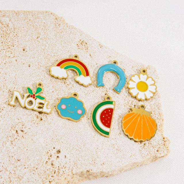 INS summer color enamel rainbow flower letter stainless steel pendant