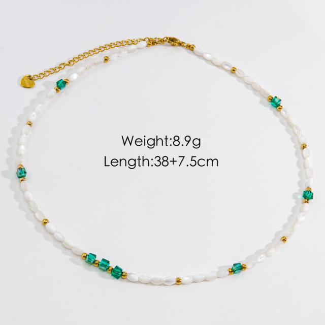 Summer crystal stone colorful bead choker necklace