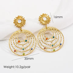 Boho chunky colorful crystal stone statement stainless steel earrings
