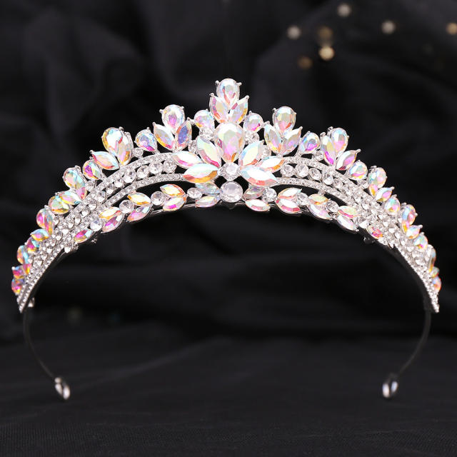 Luxury color glass crystal statement samll wedding crown