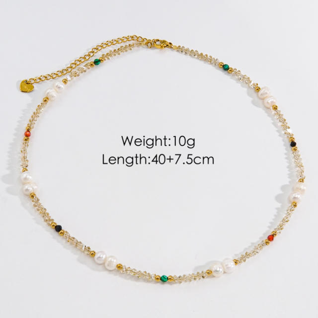 Summer crystal stone colorful bead choker necklace