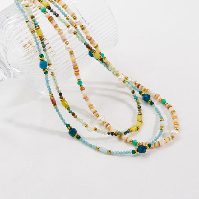 INS crystal stone bead colorful necklace