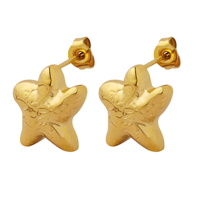 Chunky starfish design gold plated copper studs earrings