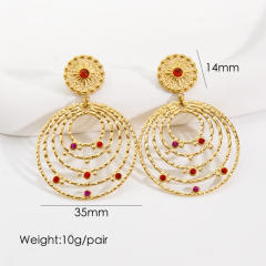 Boho chunky colorful crystal stone statement stainless steel earrings