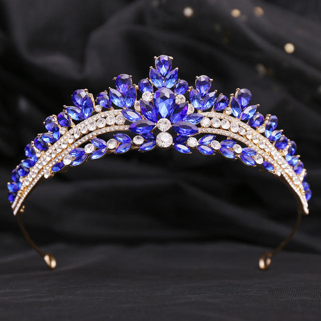 Luxury color glass crystal statement samll wedding crown