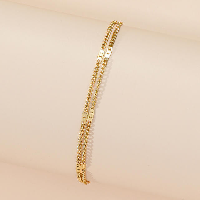 Simple two layer stainless steel chain bracelet