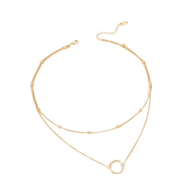 Dainty two layer circle necklace stainless steel necklace