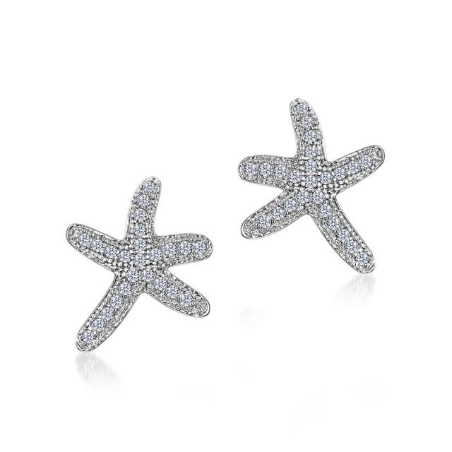 Diamond 925 sterling silver starfish women earrings