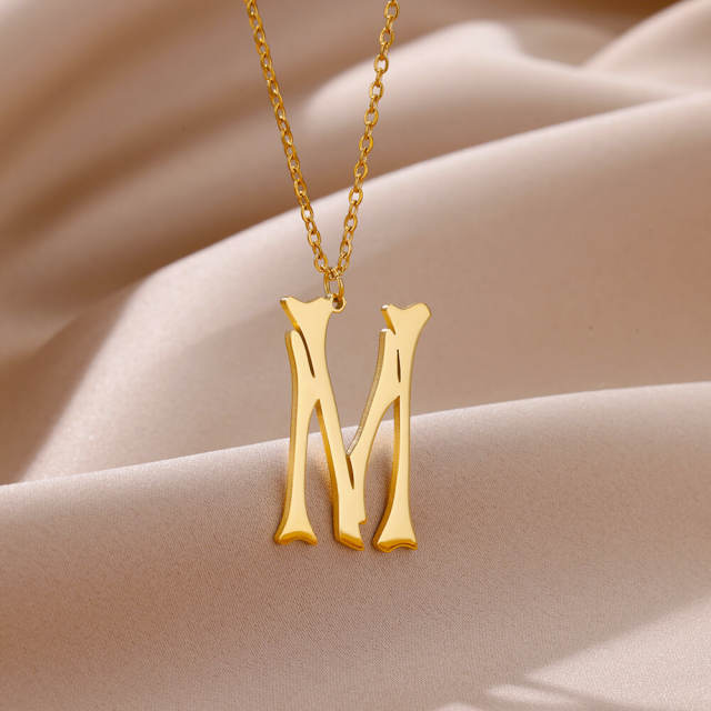 Creative unique bone initial letter pendant stainless steel necklace