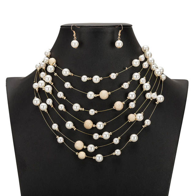 Eleagnt multi layer imitation pearl bead necklace set