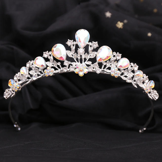 Baroque color teardrop glass cystal statement wedding crown