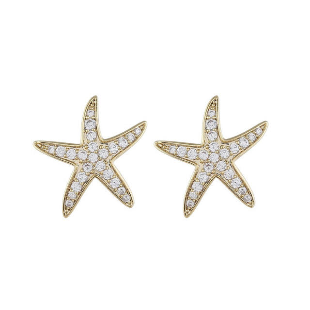 Korean fashion diamond starfish holiday earrings
