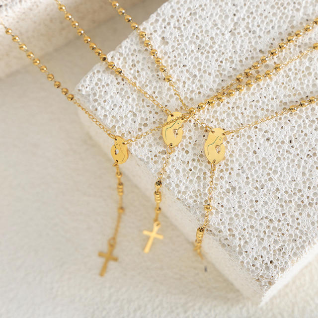 18K gold plated tiny cross stainless steel lariet necklace long necklace