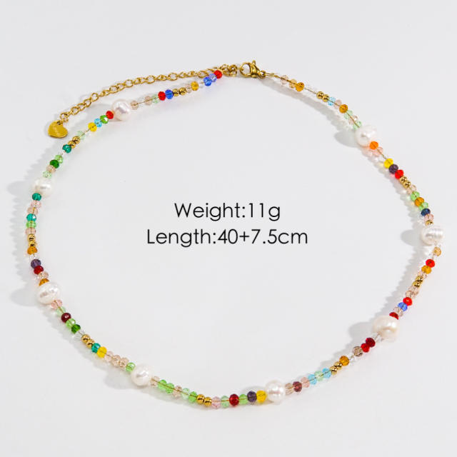 Summer crystal stone colorful bead choker necklace