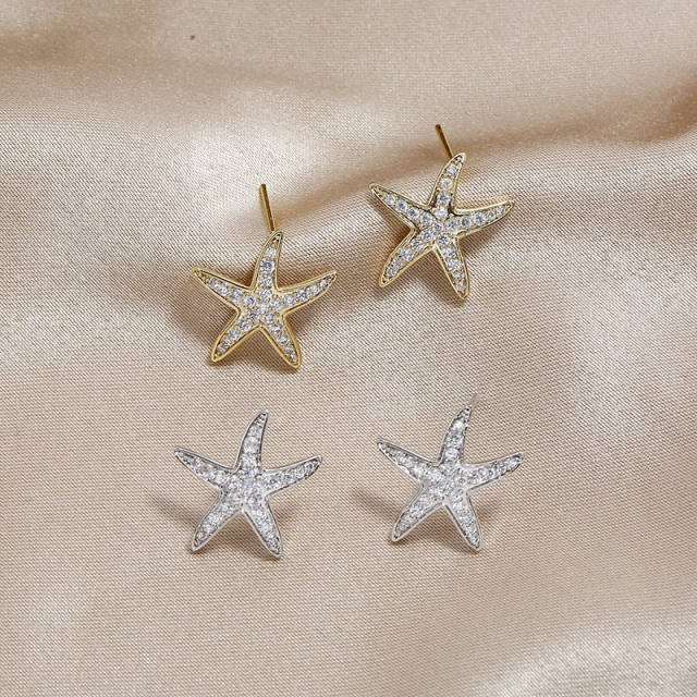 Korean fashion diamond starfish holiday earrings