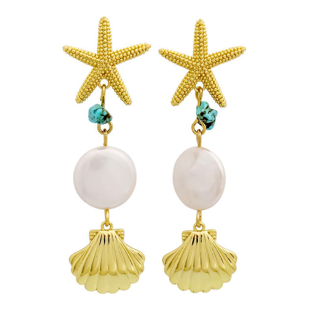 18K gold plated baroque pearl starfish holiday earrings