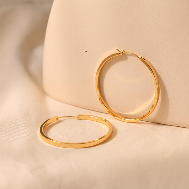 18K gold plated easy match simple copper big hoop earrings