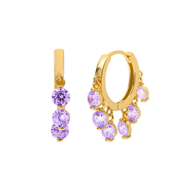 Personality colorful cubic zircon tassel gold plated copper huggie earrings