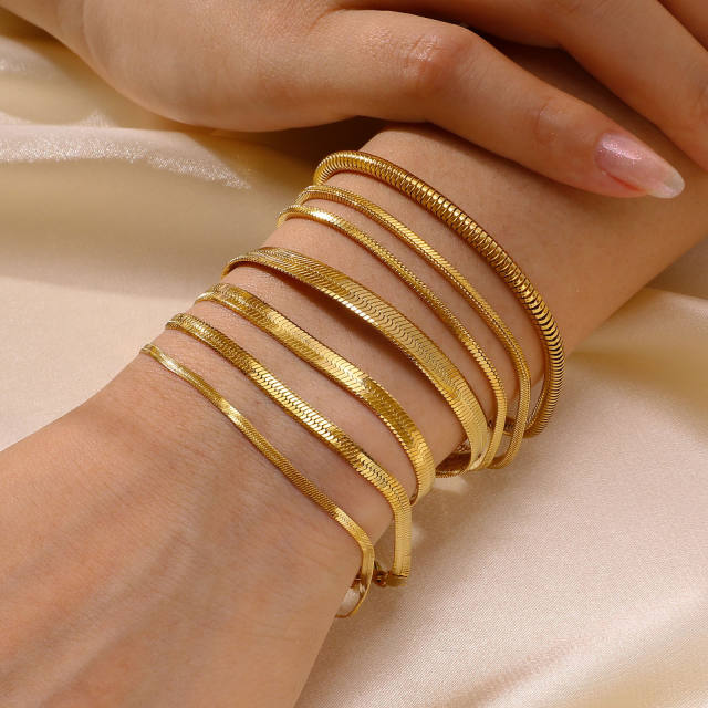 18K gold plated classic herringbone chain stainless steel bracelet