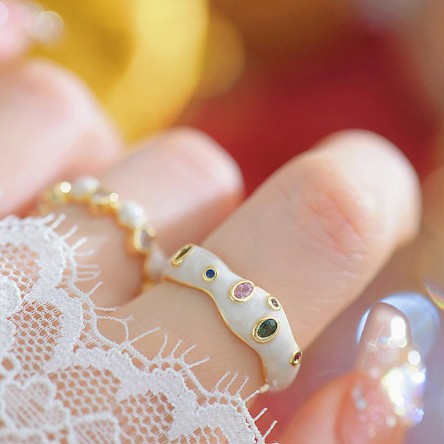 French trend enamel copper openning rings for women