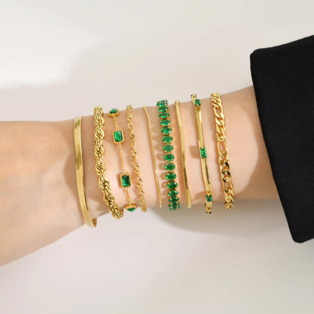 Personality emerald statement women stainless steel bracelet