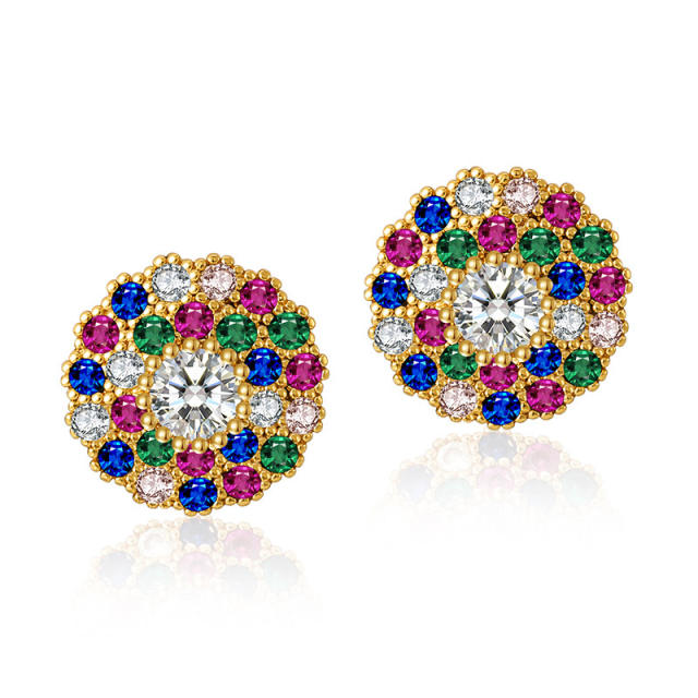 Delicate 18K gold plated rainbow cz flower studs earrings