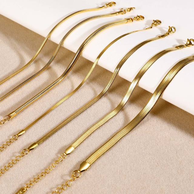 18K gold plated classic herringbone chain stainless steel bracelet