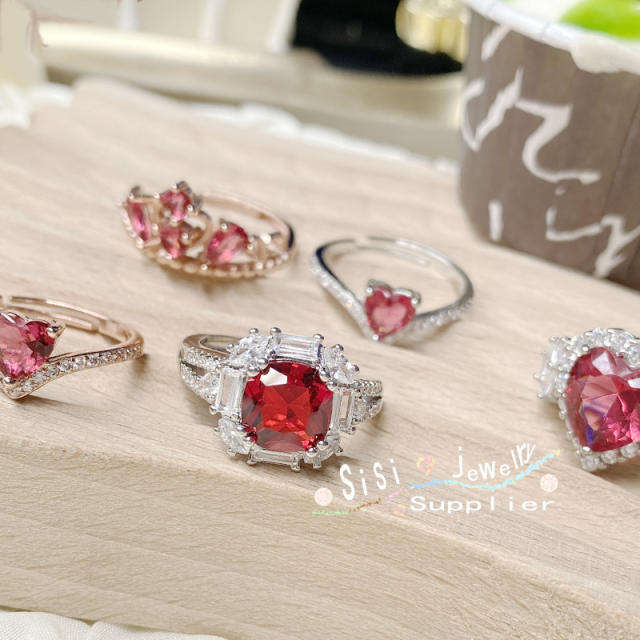 Luxury ruby cubic zircon statement women rings