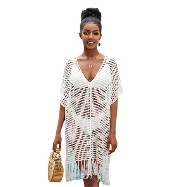 Sexy white color corchet swimsuit cover up