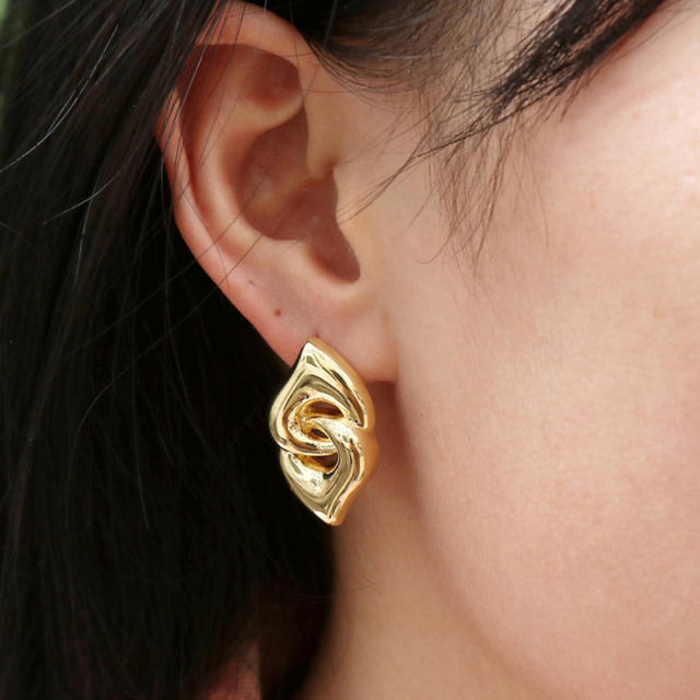 Chunky two heart real gold plated copper earrings
