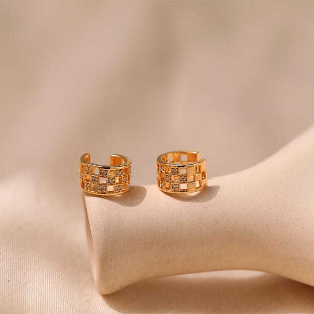 Chic cubic zircon squared gold plated copper ear cuff