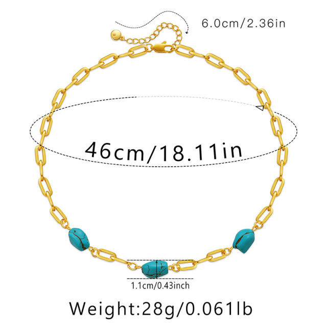 Handmade turquoise bead gold plated copper necklace