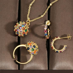 Sweet rainbow cz ball copper necklace earrings rings set