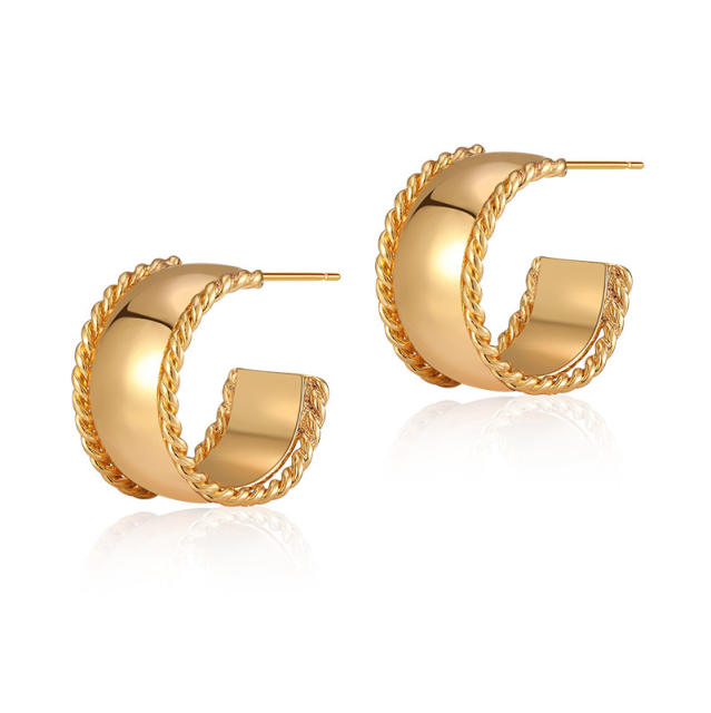 925 needle 18K gold plated copper open hoop earrings
