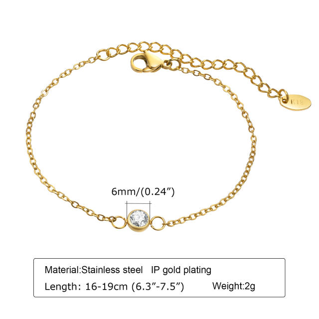 18K gold plated diamond heart dainty stainless steel bracelet