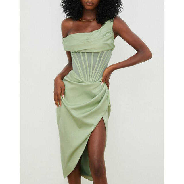 Vintage sexy one shoulder fruit green swimsuit set