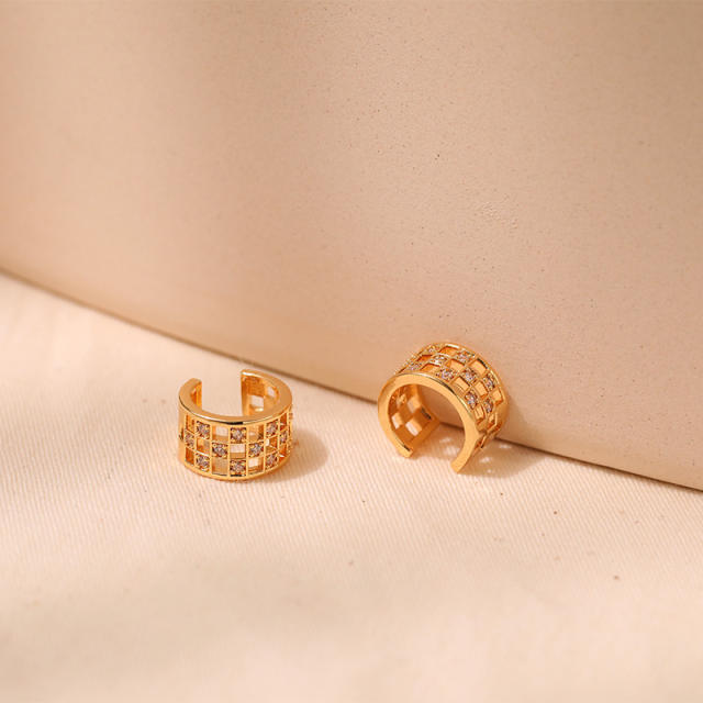 Chic cubic zircon squared gold plated copper ear cuff