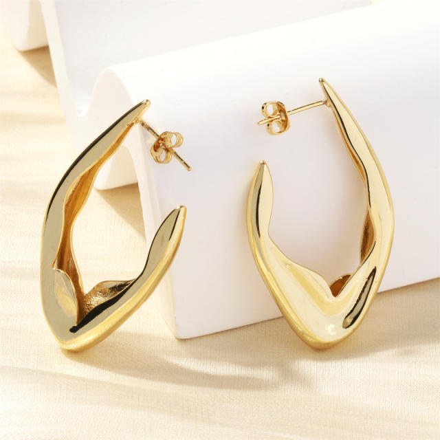 Geometric shape open hoop copper earrings