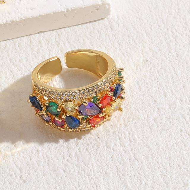 14K real gold plated rainbow cz statement copper rings