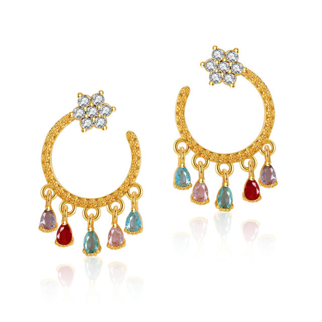 18KG colorful cubic zircon tassel copper women earrings
