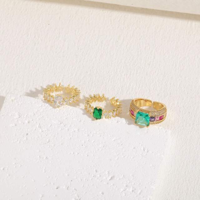 14K real gold plated rainbow cz statement copper rings