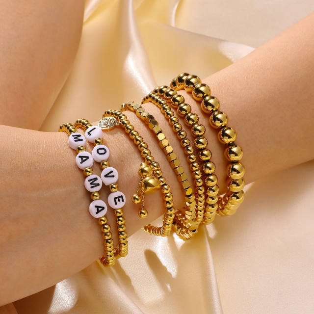 18K  ball bead letter elastic bracelet stainless steel bracelet