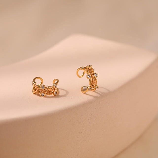 18K real gold plated cubic zircon copper ear cuff