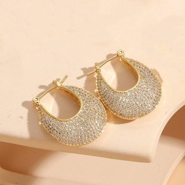 14K gold plated pearl cubic zircon setting copper earrings