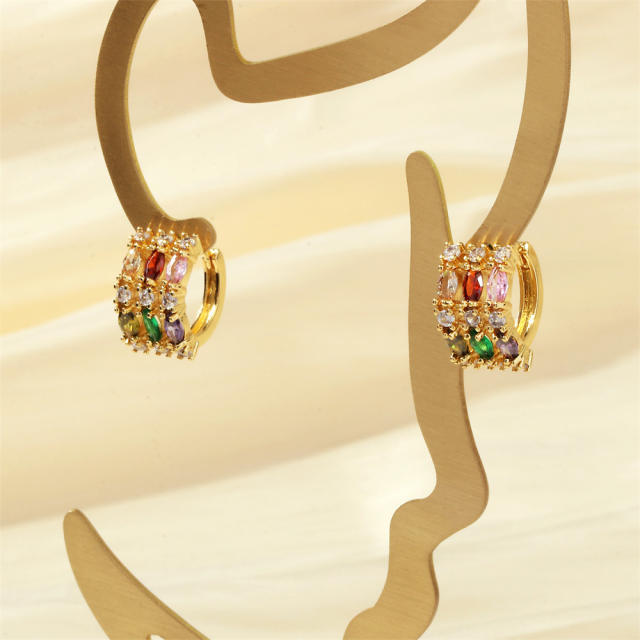 Personality color cubic zircon gold plated copper huggie earrings
